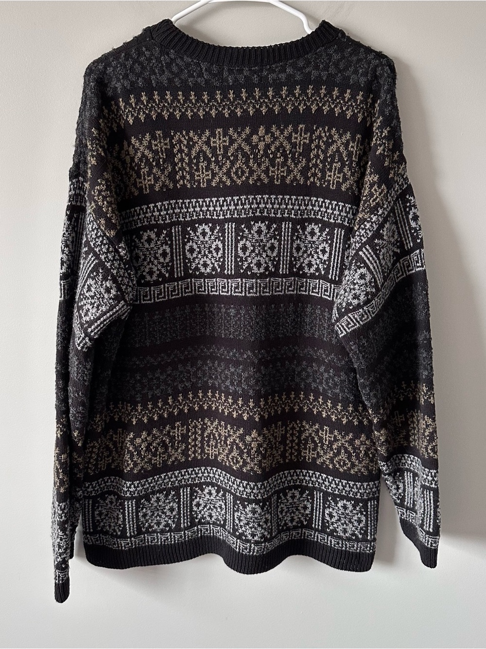 VTG 90s TLC by Lambert Geometric Fair Isle Grandpa Sweater Mens L Black Made USA - Picture 7 of 13